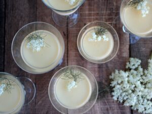 Panna cotta med hyldeblomstgelé og fennikelsmag