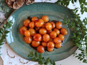 Brunede kartofler med et tykt lag karamel