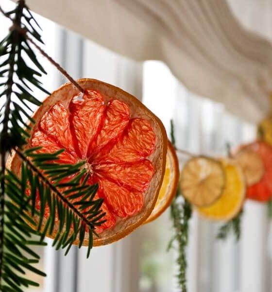 Naturlig julepynt med tørrede citrusfrugter