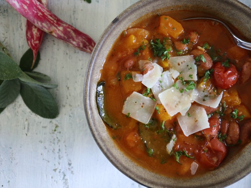 Italiensk borlotti bønnesuppe med græskar